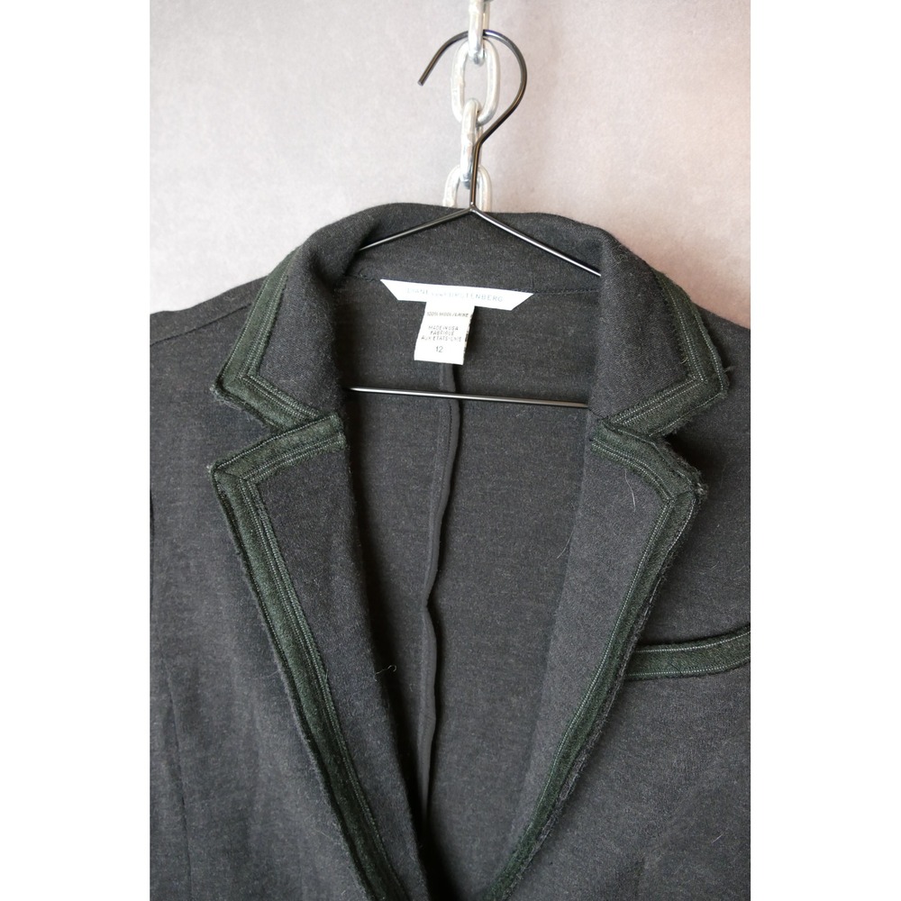 DIANE‎ VON FURSTENBERG DVF Knit Blazer Jacket Charcoal Grey Wool Size 12 - Picture 3 of 9